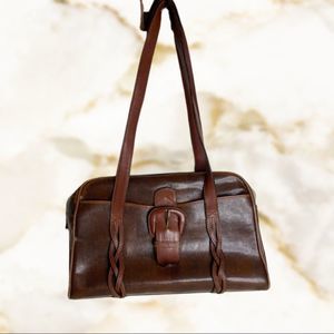 Vintage Robert Bestien Duffel Shoulder Bag | Embossed Leather | Buckle | Brown